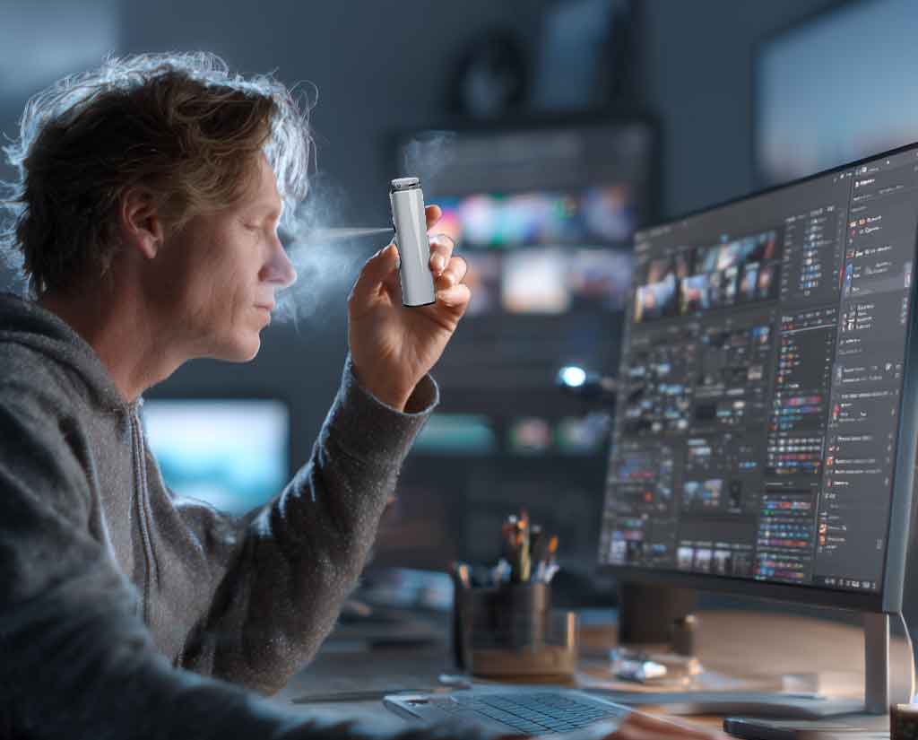 A-modern-gaming-setup-with-an-eye-spray-for-computer-vision-syndrome-placed-next-to-the-monitor
